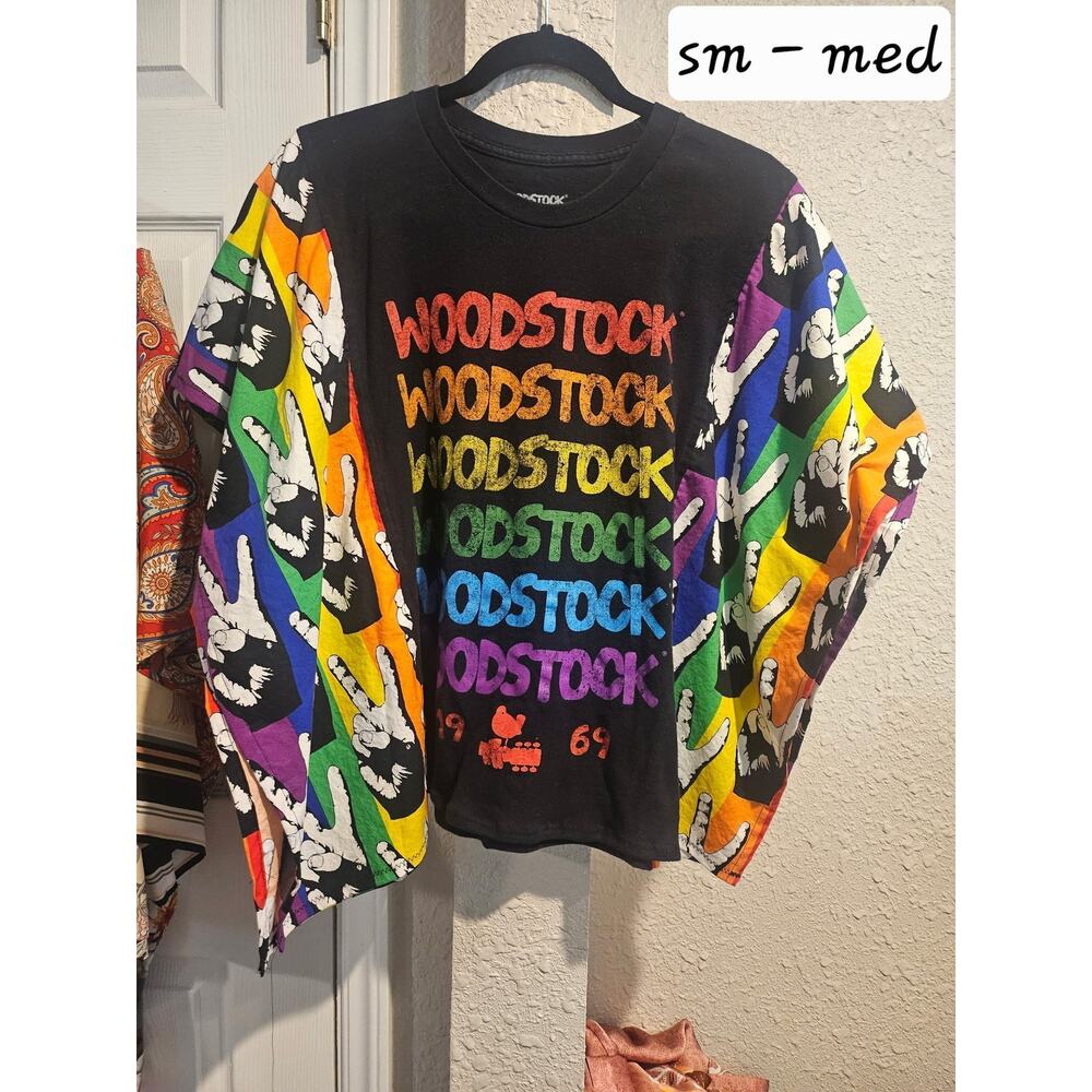 Upcycled Rainbow Woodstock 1969 Music Festival T-shirt